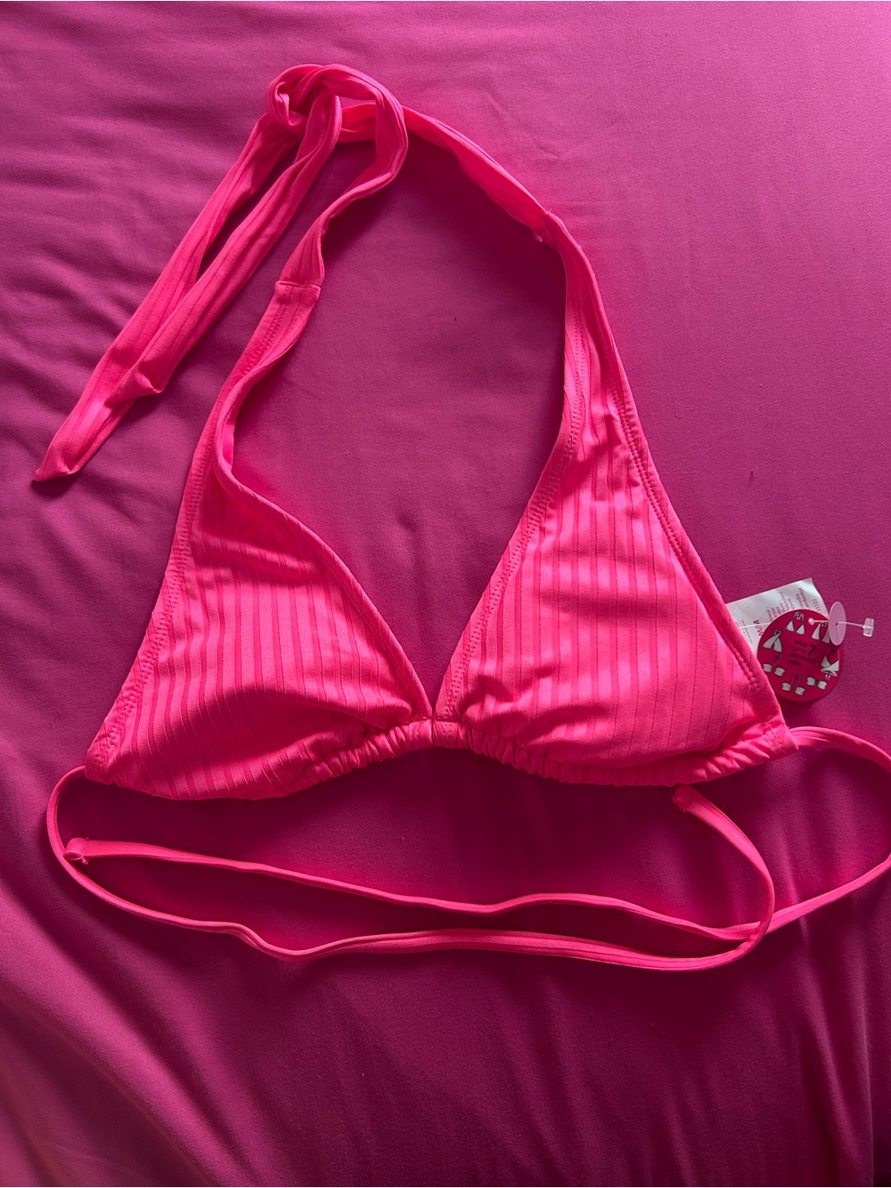 No Boundaries Hot Pink Ribbed Triangle Bikini Top